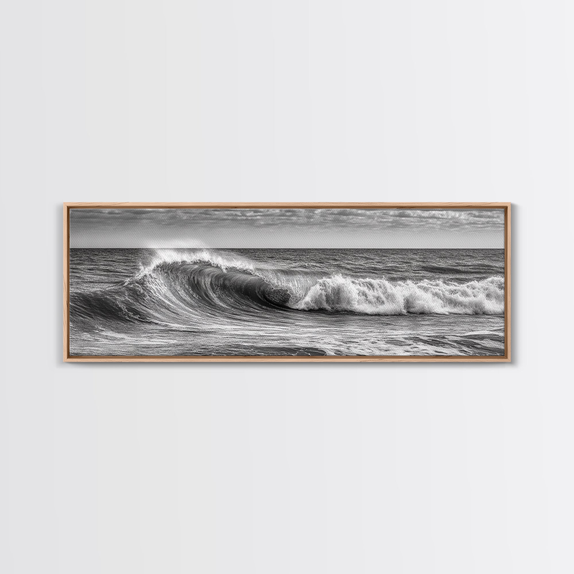 Subdued Black and White Ocean Photography Style Print, Panoramic Wall Art, Wood Framed Canvas Art, Seascapes, Nautical Decor