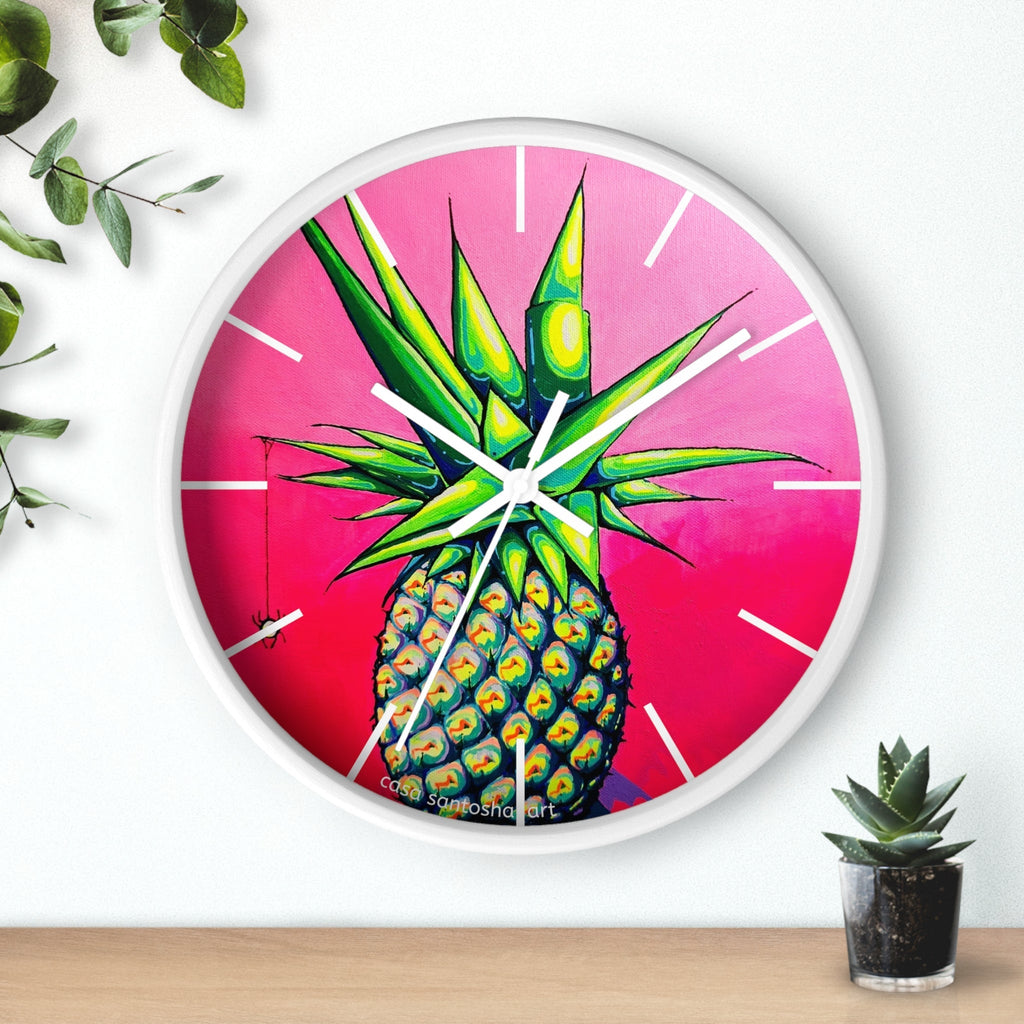Neon Pineapple Pop Art Wall Clock