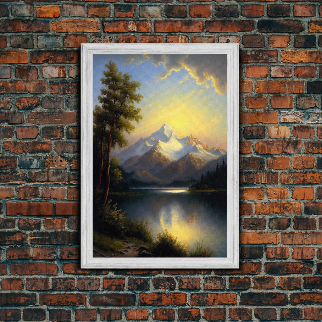 Mountain With Lines Canvas Print, Canvas and Wood Wall Art Decor Canvas Nursery Sign Picture Living Room, Framed Wall Art