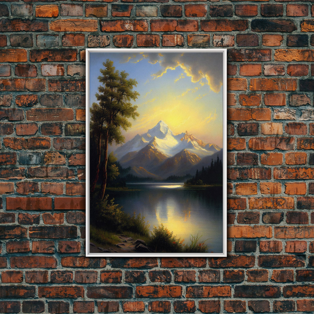 Mountain With Lines Canvas Print, Canvas and Wood Wall Art Decor Canvas Nursery Sign Picture Living Room, Framed Wall Art