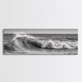 Subdued Black and White Ocean Photography Style Print, Panoramic Wall Art, Wood Framed Canvas Art, Seascapes, Nautical Decor