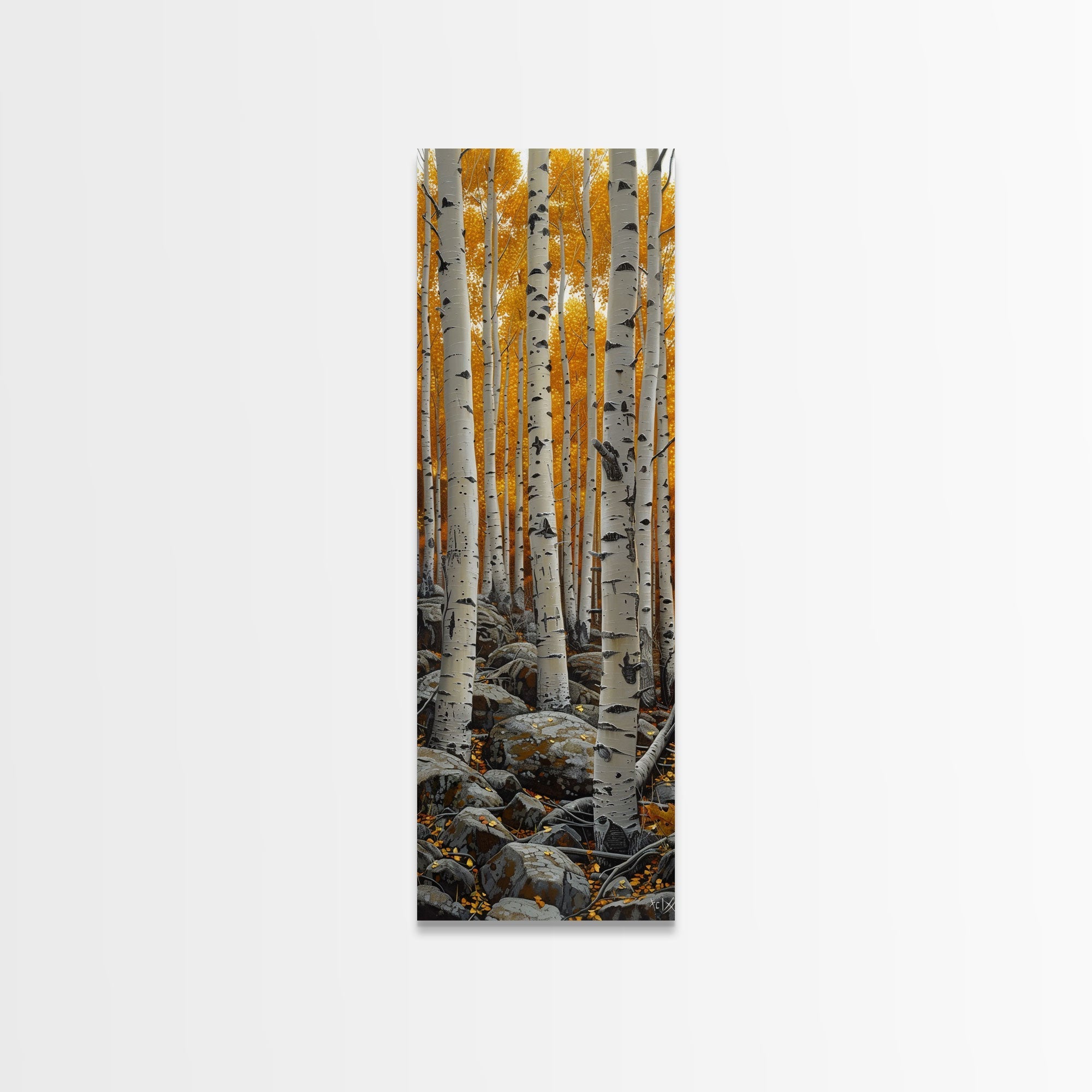 Birch Tree Forest, Framed Canvas Print, Skinny / Tall Wall Art, Living Room Decor, Landscape Painting, Nature Decor