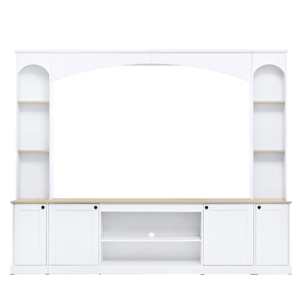 Entertainment Center Arched Wall Unit White MDF Fits TV 91.6x14.9x73.8 In