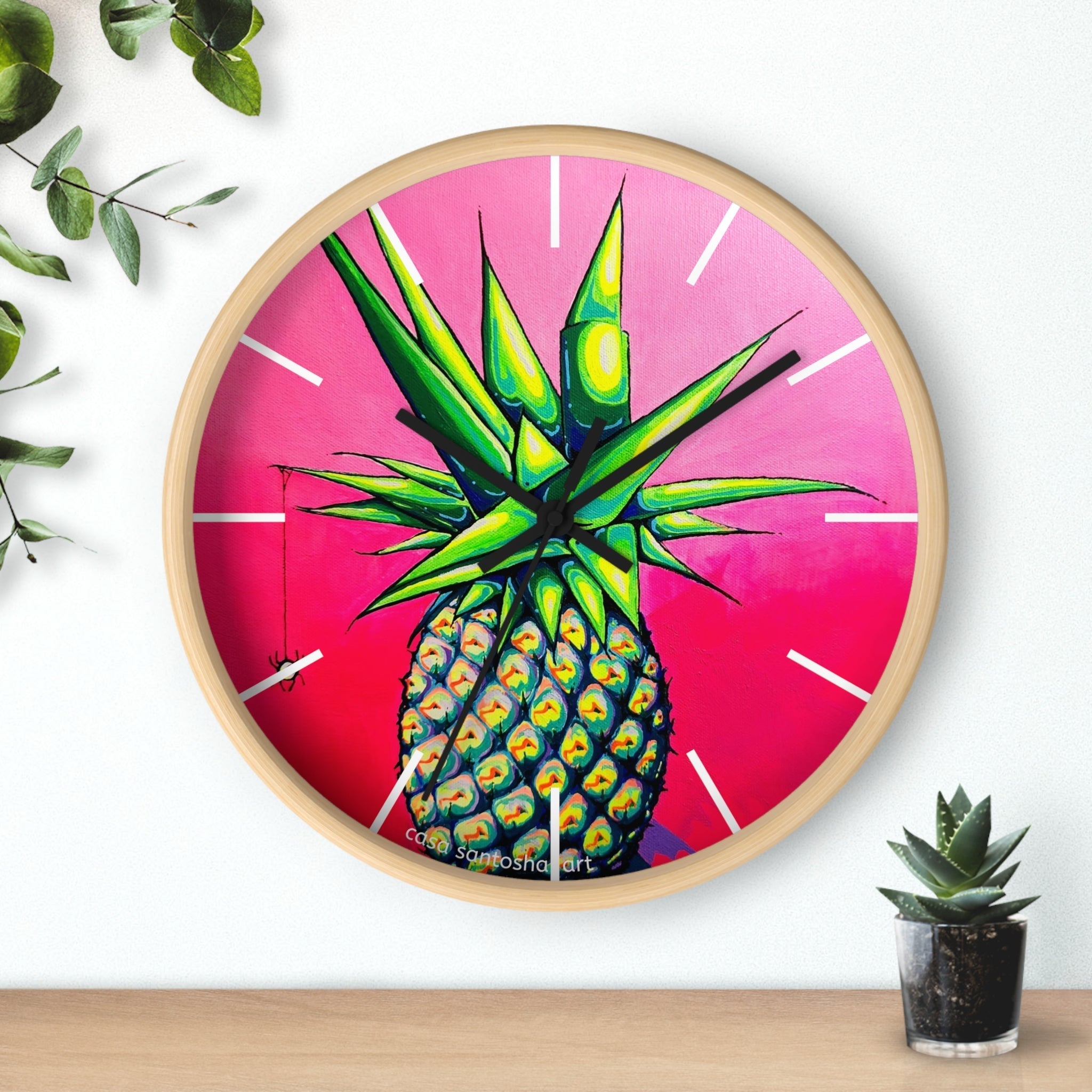 Neon Pineapple Pop Art Wall Clock