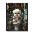 Framed Bathroom Decor, Cute Puppy Wall Art In Picture Frame, 3D Canvas Print - Indigo / White