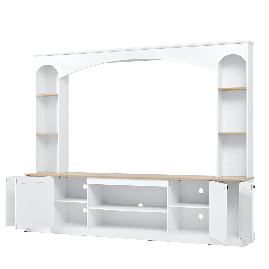 Entertainment Center Arched Wall Unit White MDF Fits TV 91.6x14.9x73.8 In