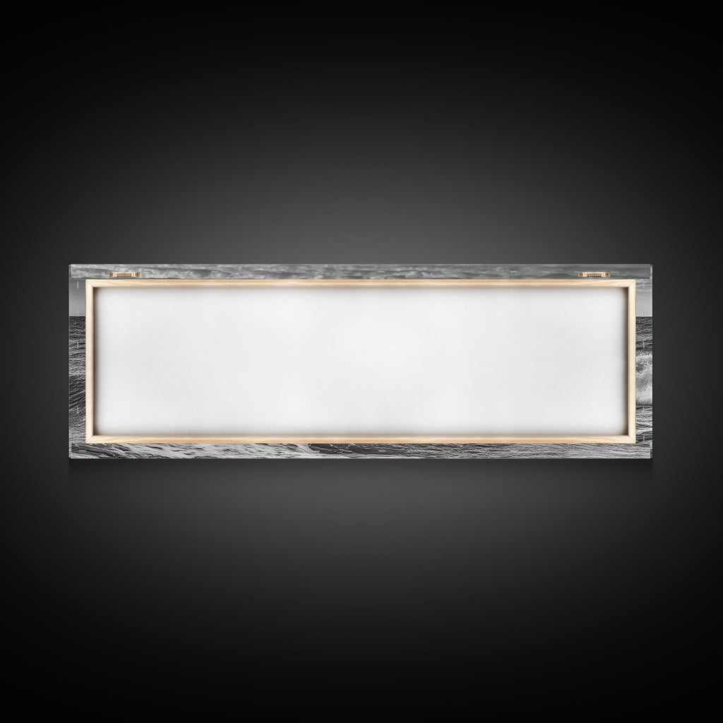 Subdued Black and White Ocean Photography Style Print, Panoramic Wall Art, Wood Framed Canvas Art, Seascapes, Nautical Decor