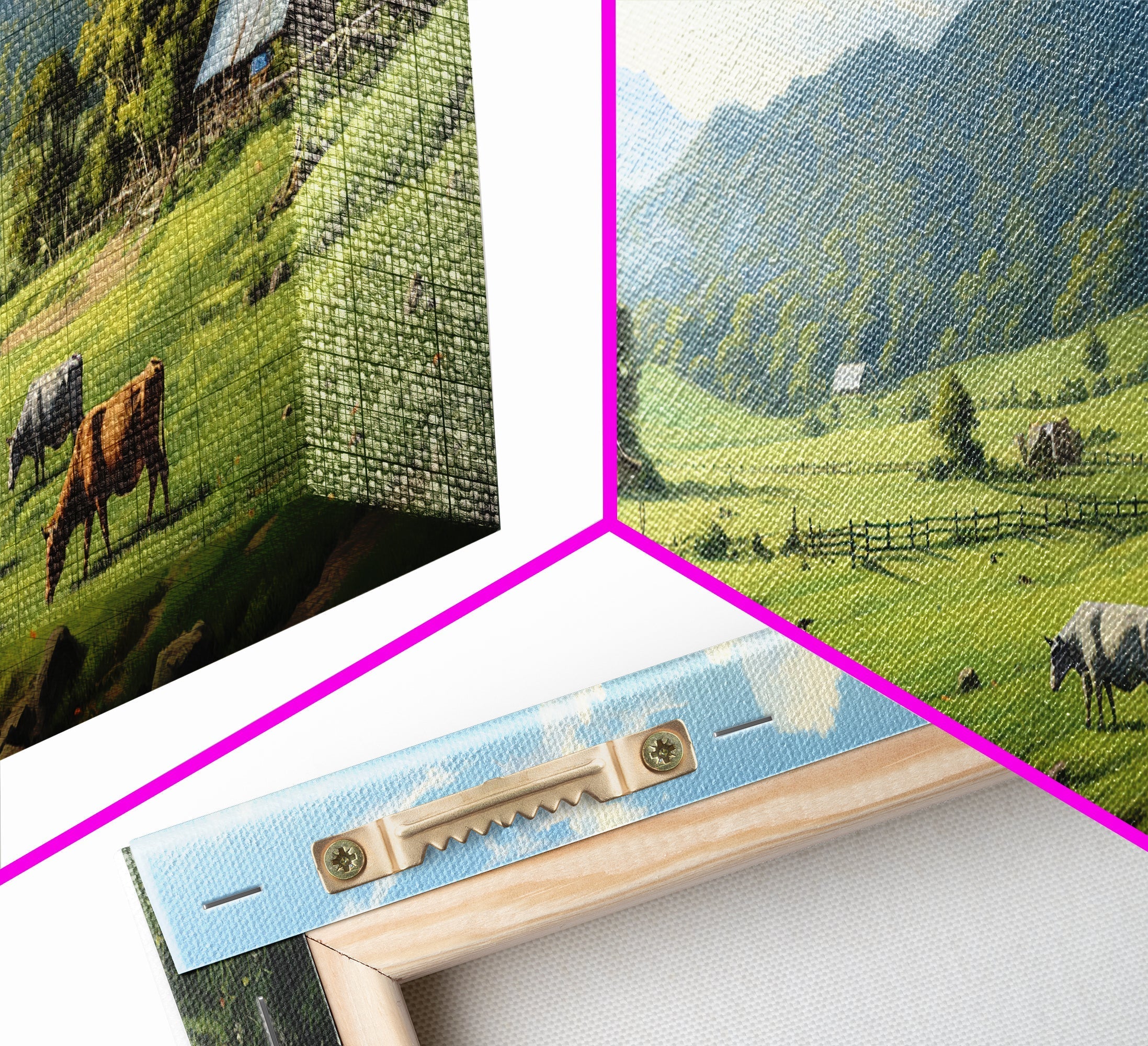 Farmhouse Field Landscape Oil Painting Large Wall Art Canvas Print, Framed Canvas Nature Wall Decor, Rustic Country Landscape Living Room