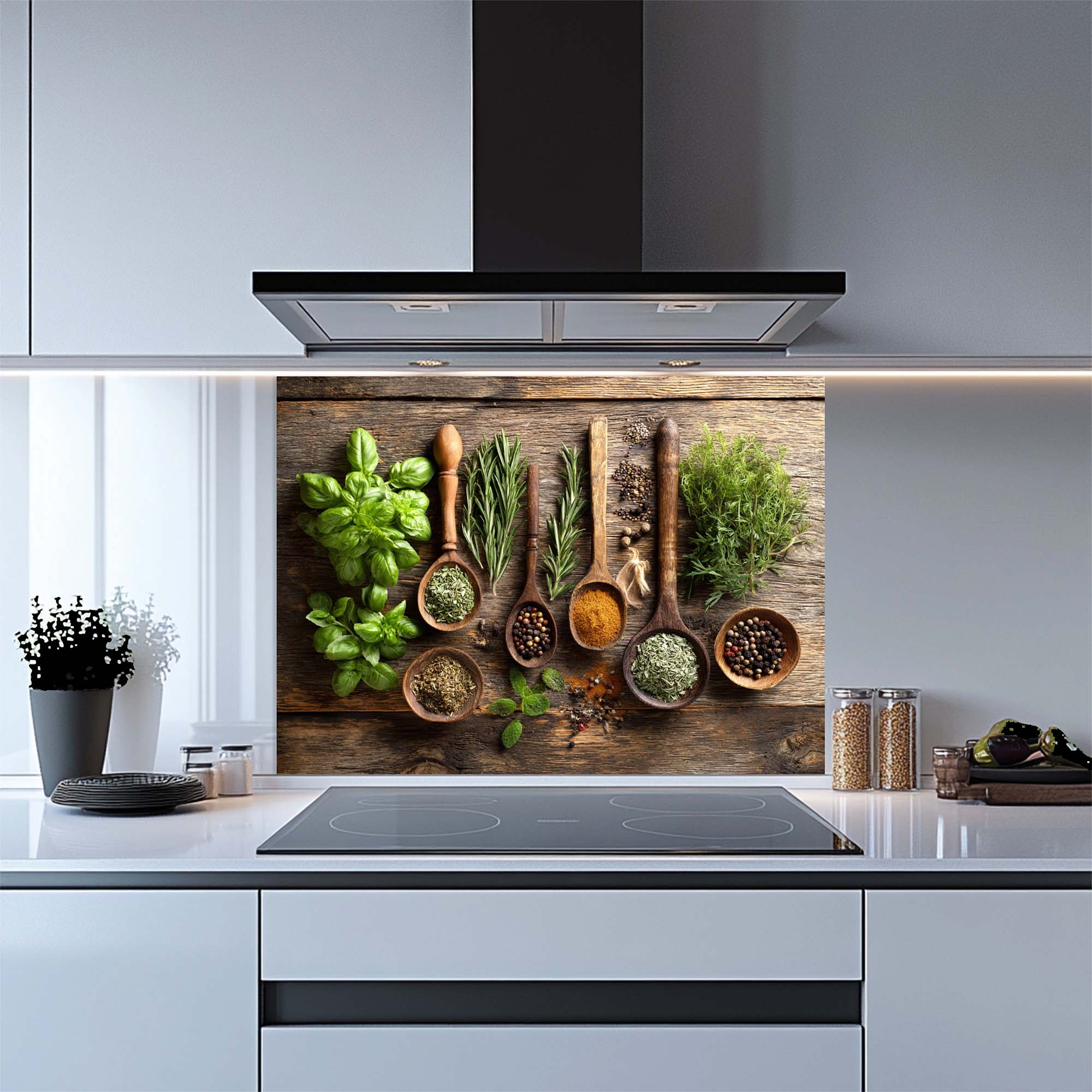 Herbal Harmony – Tempered Glass Backsplash for Kitchen Stove | Rustic Botanical Backsplash